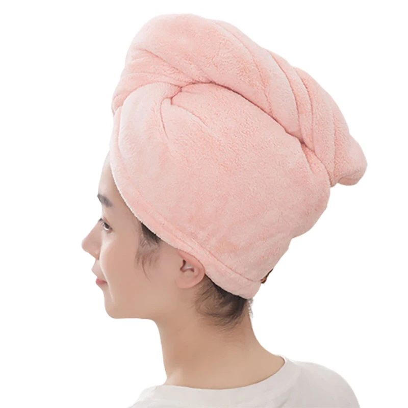 

Cute Women Hair Drying Hat Microfiber Quick-Drying Hair Towel Solid Absorption For Wet Hair Wearing Coral Velvet Bath Towel