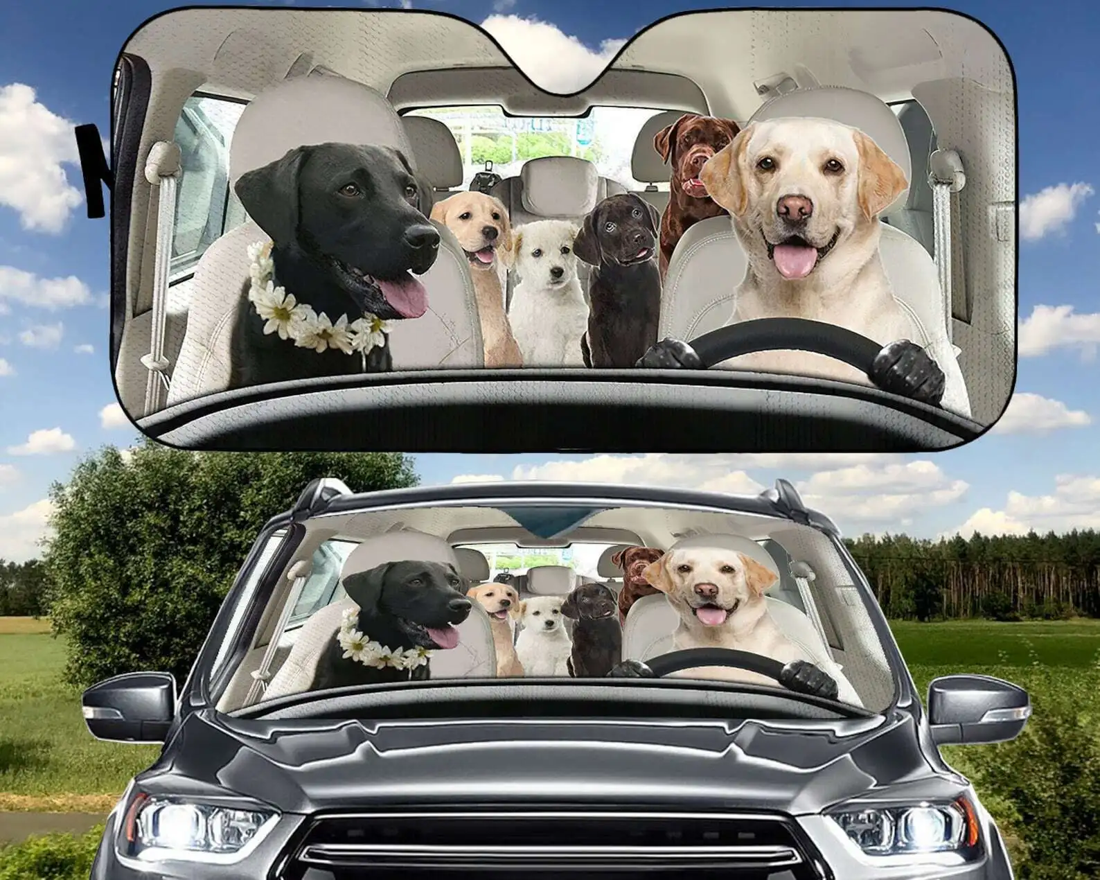 

Labrador Retriever Family Dog Lovers Car Windshield Sun Shade