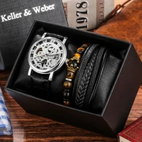 3pcs mens watches top brand luxury manual winding mechanical wristwatches leather bracelet gift set for men reloj mecanico