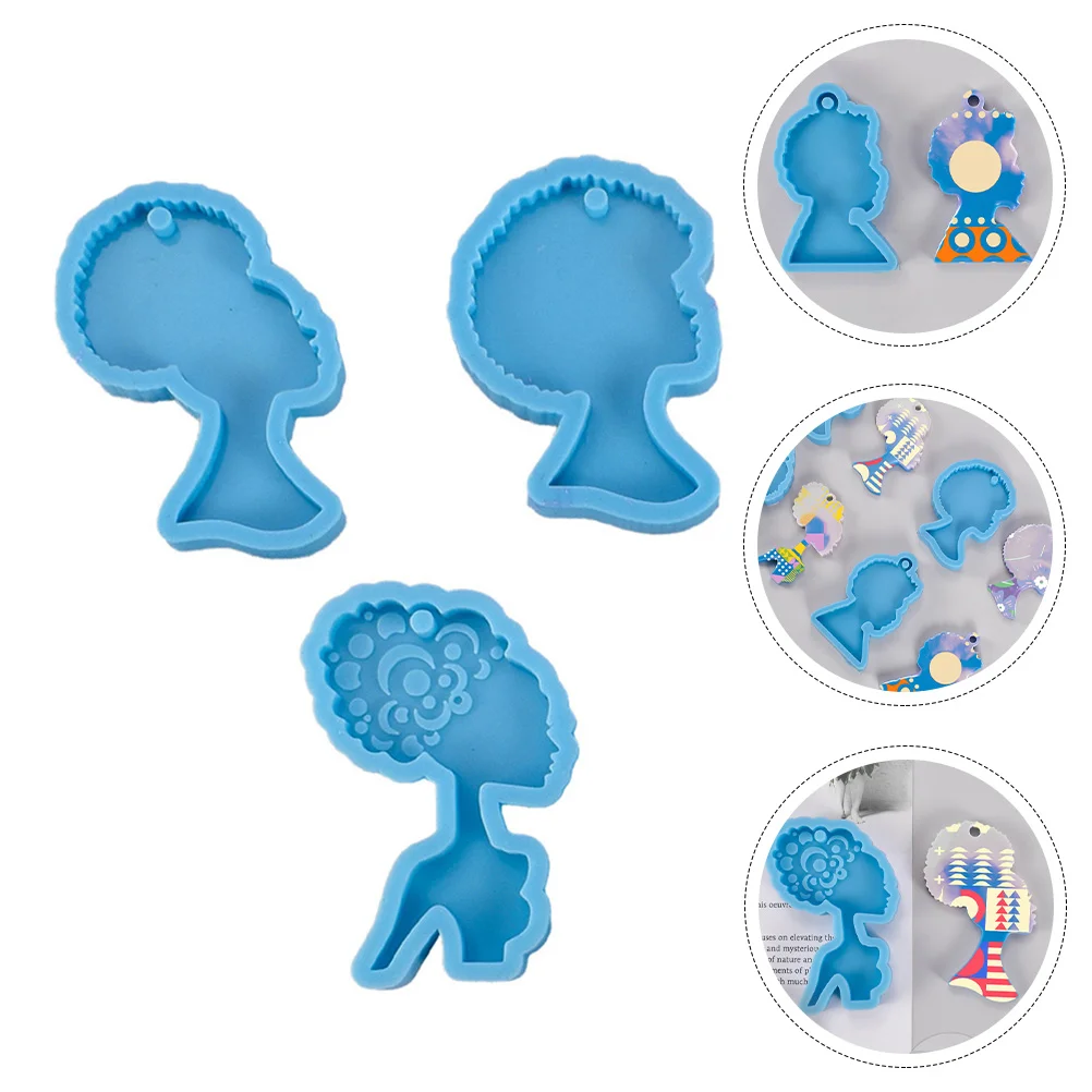 

3 Pcs Resin Molds Afro Head Stencil Home DIY Jewelry Making Tools Silicone Keyring Rings Keychain Miss