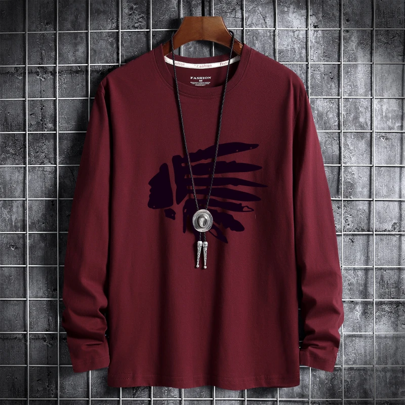

Plus Size Long-Sleeve T-Shirts Men's Print Cotton Tees O-Neck Thin Tshirts 4XL 5XL 6XL Autumn And Winter