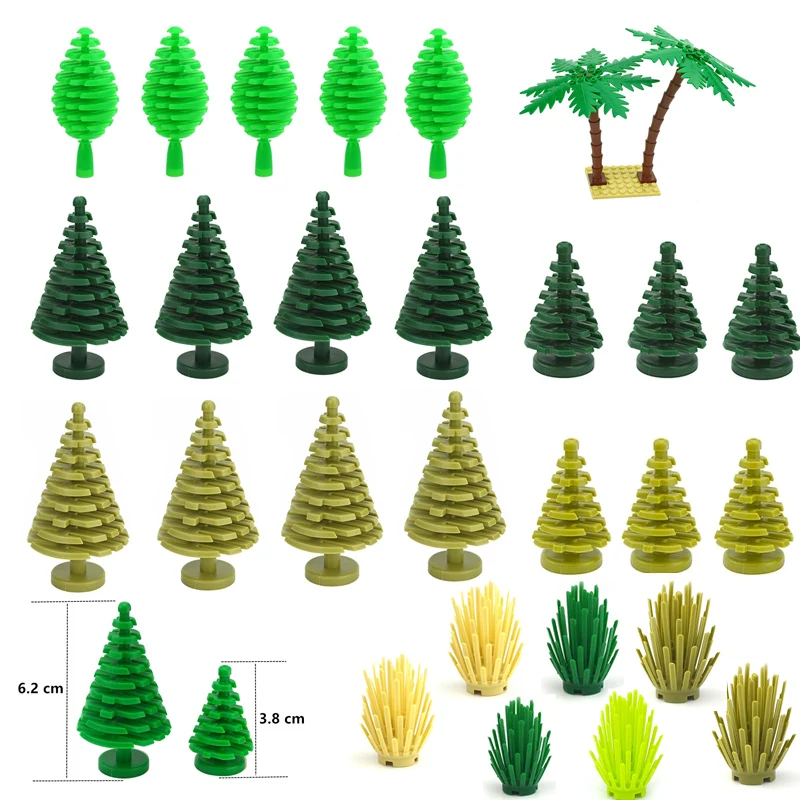 

City Bush Trees Accessories Green Grass Building Bricks Pine Prickly Plants Blocks Coconut Tree Educational Assemble Plant Block