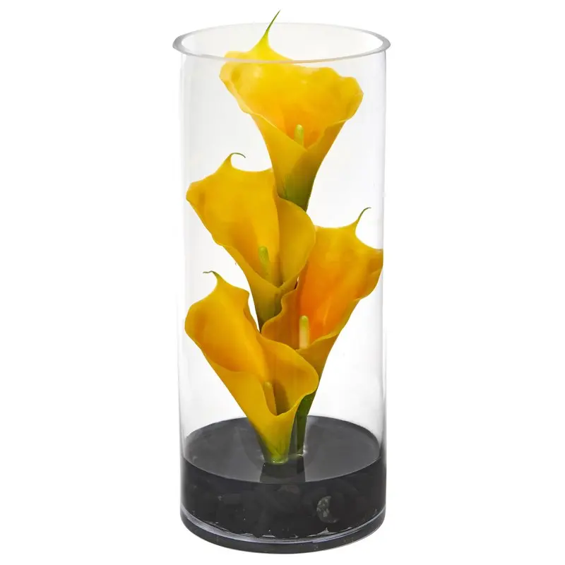 

in. Calla Lily Artificial Arrangement in Cylinder Glass Vase