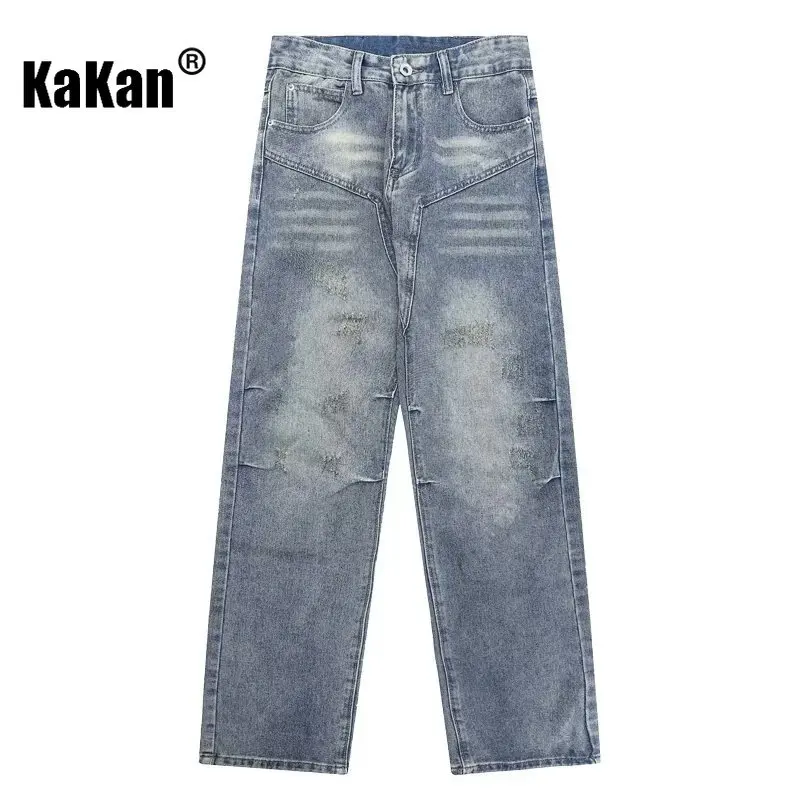 Kakan - New Vintage High Street Distressed Jeans for Men, Washed Slim Fit Small Foot Straight Leg Jeans K33-968733