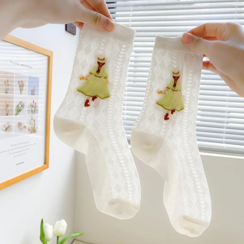 

Woman Summer Mesh Socks Girls Pattern Thin Hollow Sock