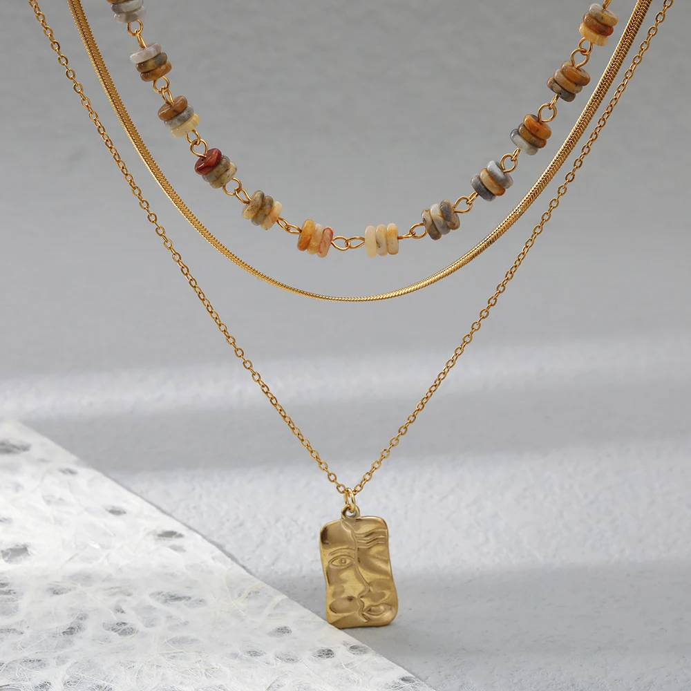 

Женское ожерелье с подвеской из натурального камня, водонепроницаемое и не выцветающее ожерелье из нержавеющей стали с покрытием из настоя...