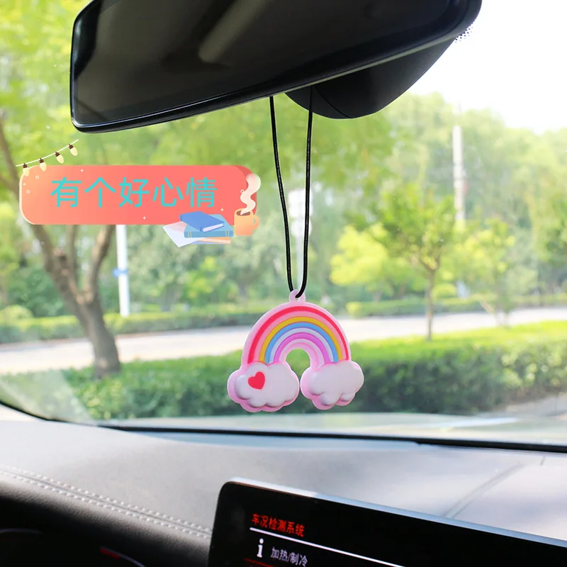 

Imitation Hand-Woven Rainbow Car Rearview Mirror Pendant Retro Car Hangings Aroma DIY Ornaments Rainbow Car Pendant