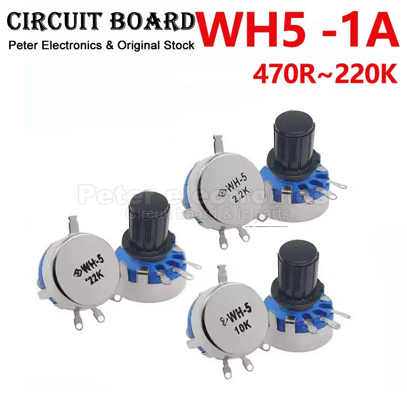 

5set Carbon Potentiometer 470R 1K 2K 1K5 10K 22K 47K 4K7 100K 220K 3-Terminals Round Shaft Rotary Taper WH5 With Cap icpart
