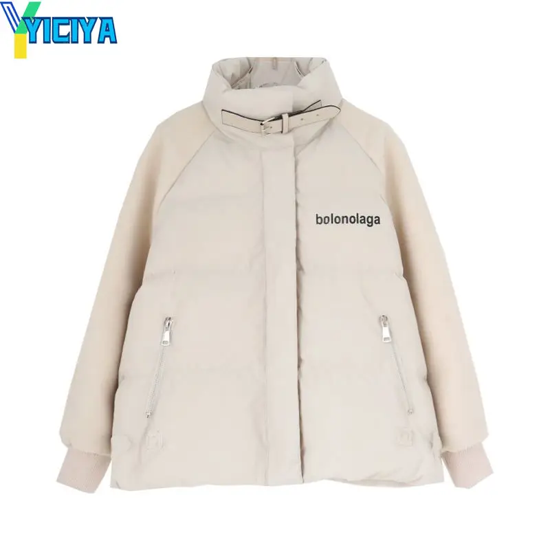YICIYA Parkas Woman Winter 2023 Stand-neck Jackets Long Sleeve Office Lady Warm Fashion Coat Parka Female Clothing Outwear Mujer