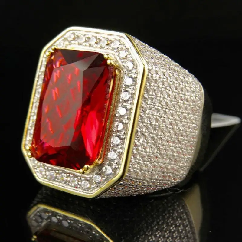 HOYON Origin Natural 3 Carats Ruby Gemstone Jewelry 14K Gold color Ring Men Setting with Pure Ruby Bizuteria Ring with Box