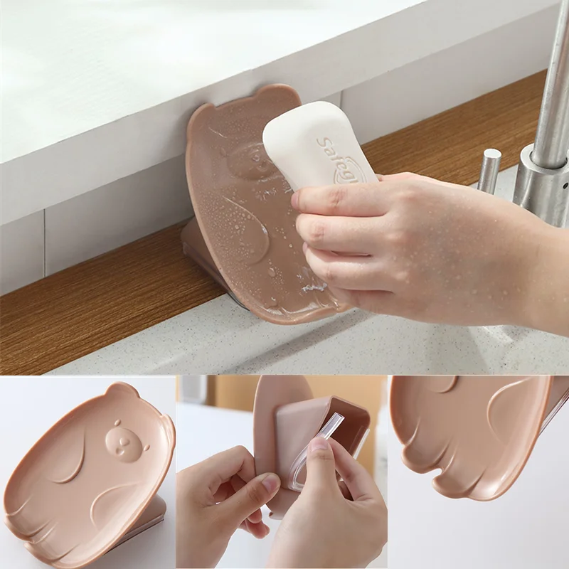 

Plastic Soap Dish Cartoon Bear Soap Box Kids Shower Draining Soap Rack Storage Plate Tray Holder Container