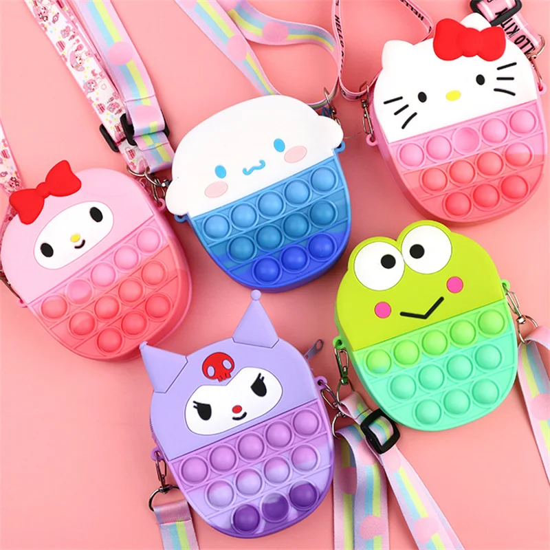 

Kawaii Sanrio Messenger Bag Anime Kuromi Kitty Coin Purse Melody Cinnamoroll Shoulder Bags Cartoon Key Case Toys for Girls Gift