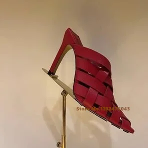 

Женские шлепанцы на высоком каблуке, кожаные босоножки, шлепанцы с оплеткой, Классические сандалии, лето