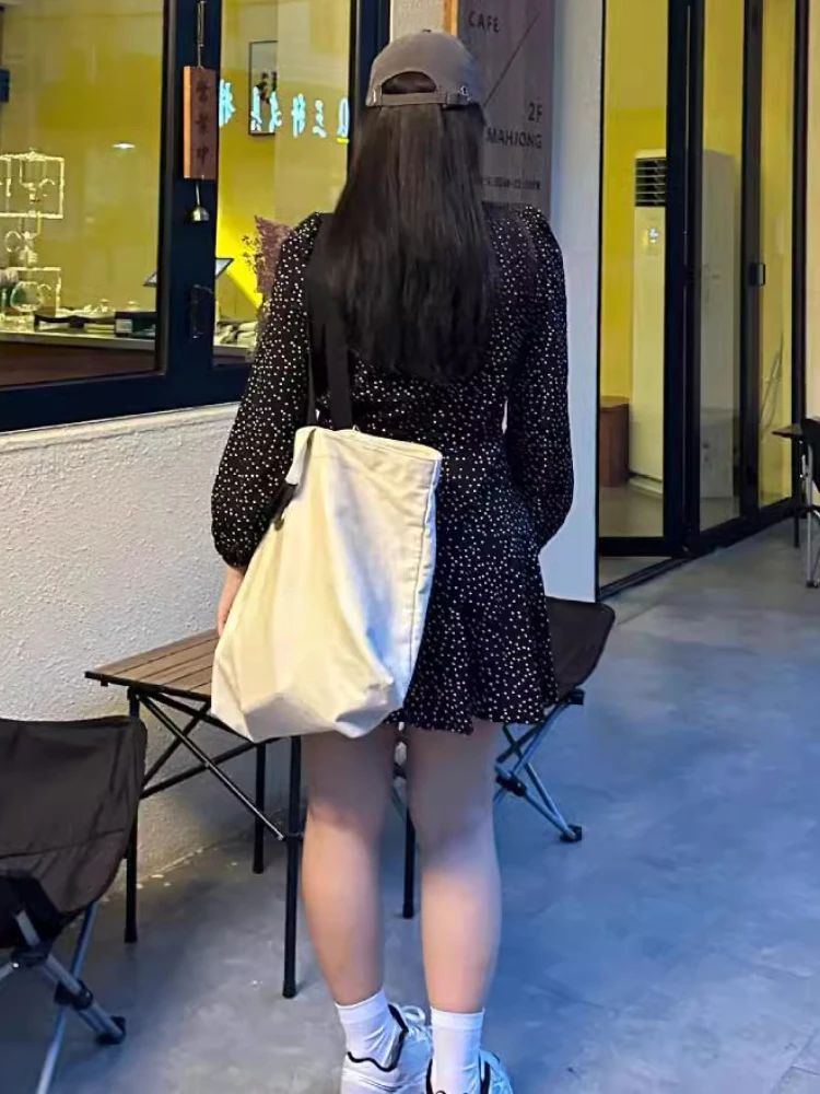 Женское мини-платье в горошек облегающее платье Корейском стиле с пышными