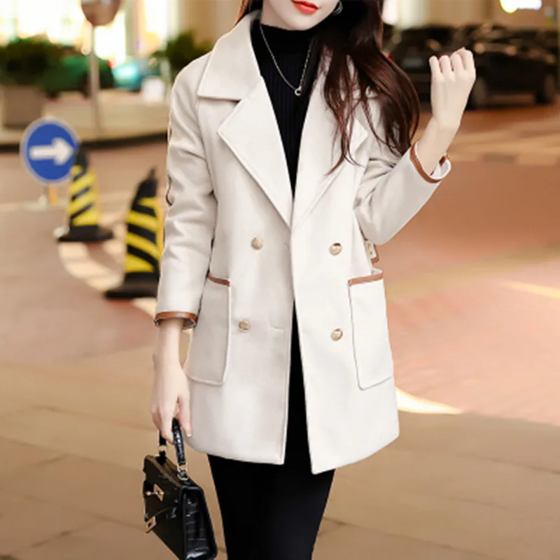 

DALMAZZO New Winter Fashion Designer Big Size Woolen Overcoat Women Notched Double-Breasted Warm Loose Straight Long Coat Female