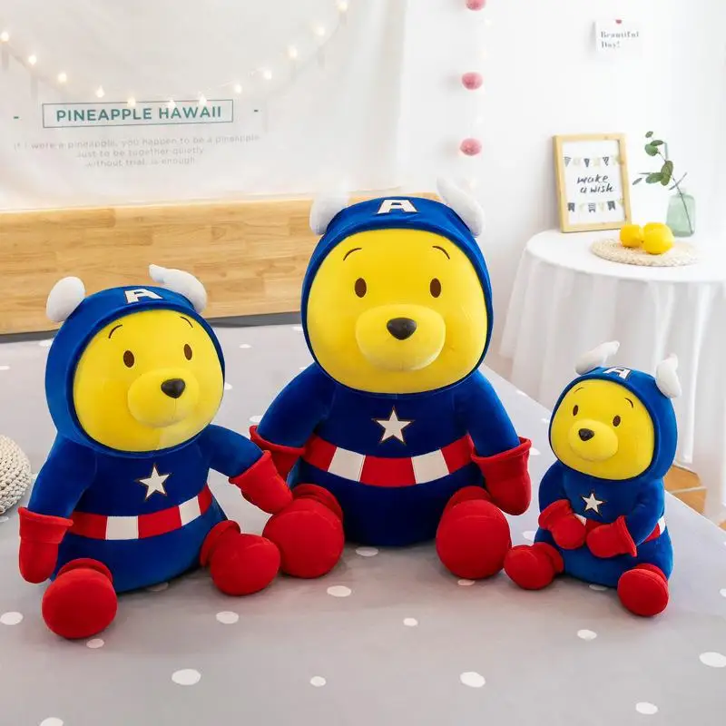 

35-45cm Disney Winnie The Pooh Plush Toy Transform Doll Captain America Cute Soft Stuffed Animal Kawaii Birthday Decoration Gift