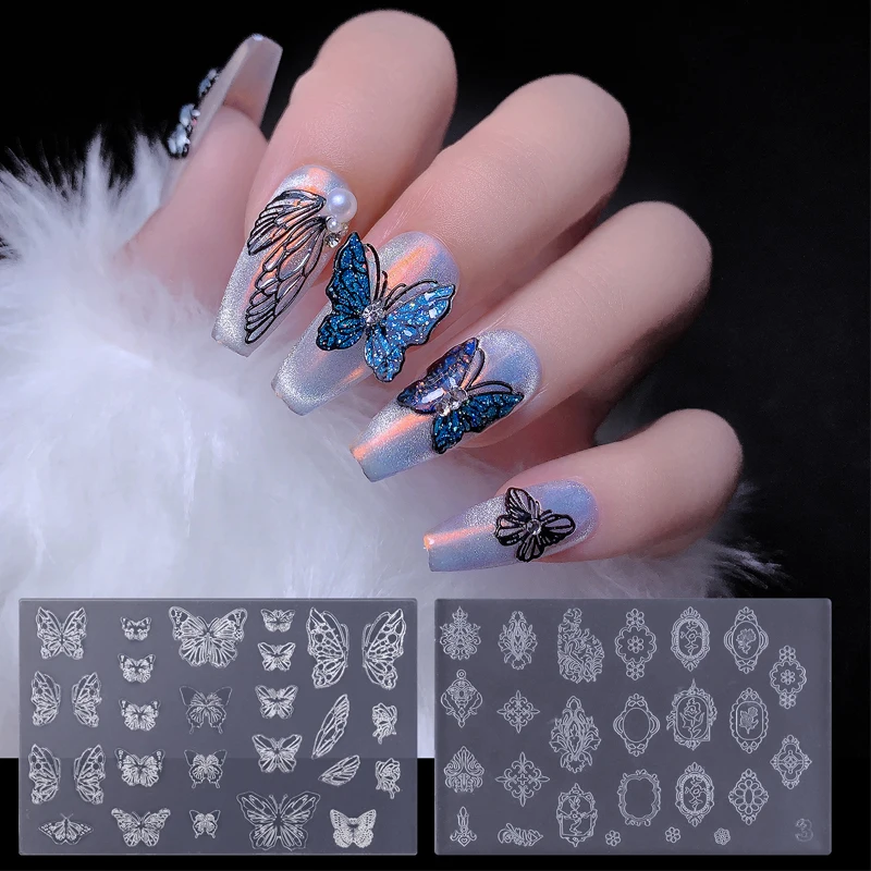 

Silicone Relief Butterfly Nail Art Stamping Plates Abstract Face Line Stamp Templates Mold Leaf Flower Printing Stencil