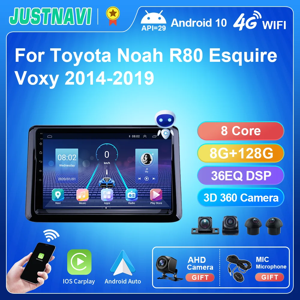 

JUSTNAVI 4G 64G For Toyota Noah R80 Esquire Voxy 2014 - 2019 BT Multimedia Video Player Carplay Navi GPS No 2 Din DVD IPS Touch