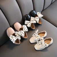 2022 new girls sandals kids leather shoes baby children bowtie leisure sneakers hot girls princess dance shoes dot ribbon f02254