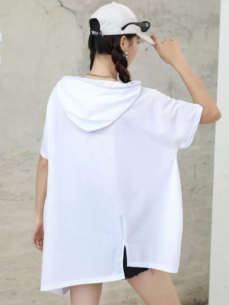 Футболка женская свободного покроя с капюшоном коротким рукавом - купить по