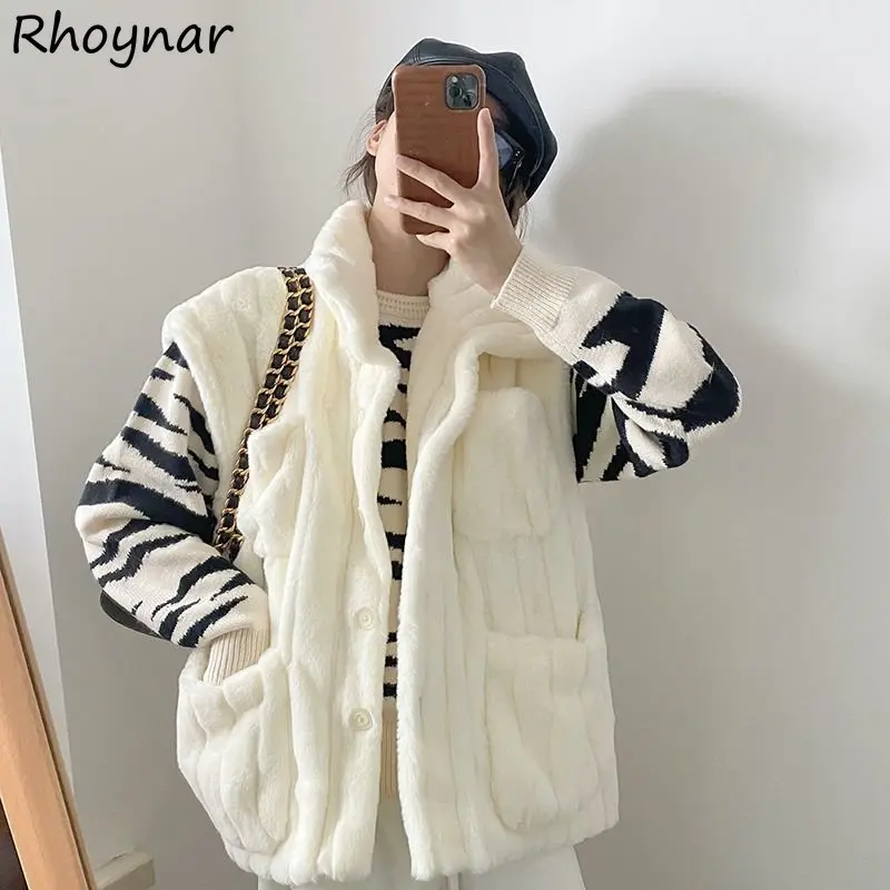 

White Winter Vests Women Waistcoat Multi Pockets Popular Comfort Baggy Sweet Clothes Korean Fashion Design Preppy College Girl