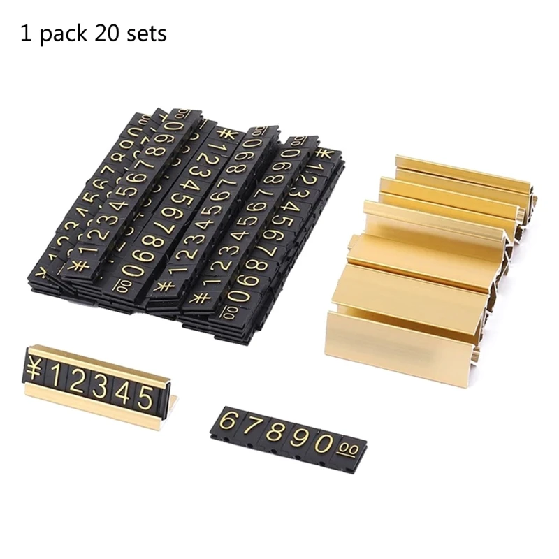 

Gold Number Price Tag Signs 20Sets Arabic Numerals Together Price Cube Kit