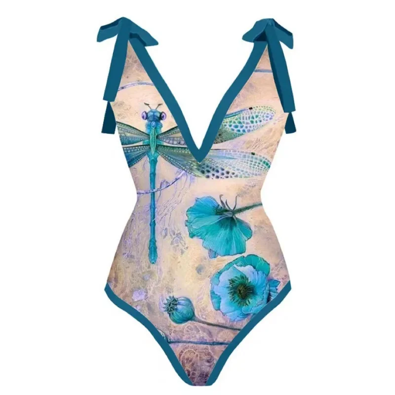 2023 New Vintage Swimsuit Women Bowknot Swimwear Brazilian Floral Print Holiday Designer Bathing Suit Beach Cover Up Summer
