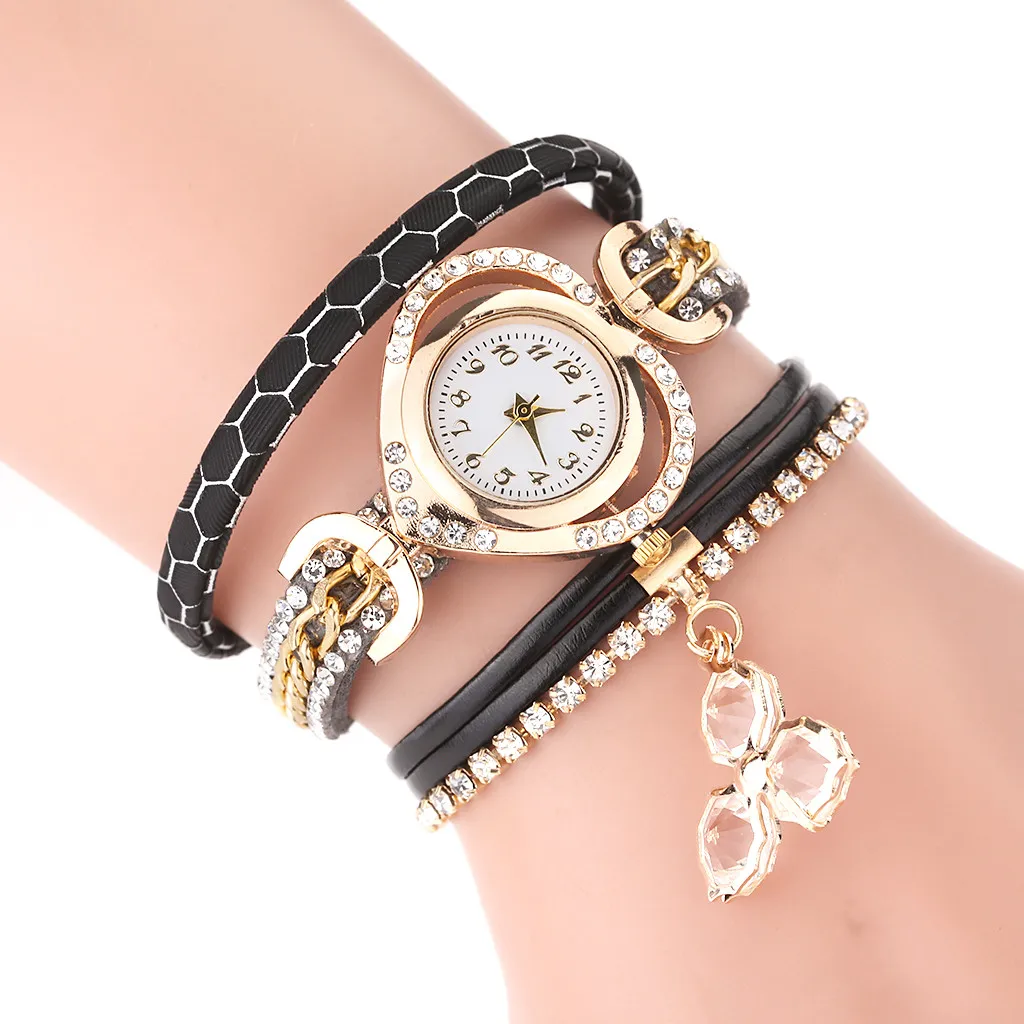 

Ccq Women Vintage Shining Love Crystal Bracelet Dial Analog Quartz Wrist Watch Luxury Women Quartz Watch For Female Clock