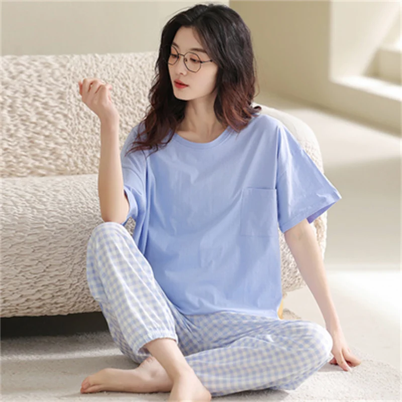 Cute Pajamas Set Soft Sleepwear For Women Elastic Cotton Pyjama Women's Sweet Cartoon V-Neck Homewear Clothes Big Size