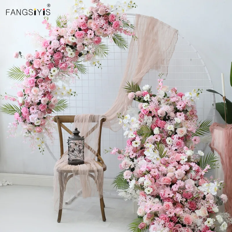 

Pink Artificial Flower Row Runner Wedding Arch Backdrop Deco Floral Arrangement Road Guide Hang Flower Wall Party Window Display