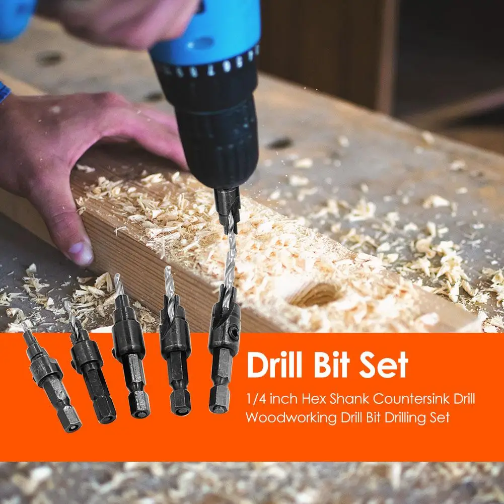 

Hot Sale Drill Bit Set Wear-resistant Countersink Drill Woodworking Conical Hex Shank Drill Bit Set for Hole Drilling