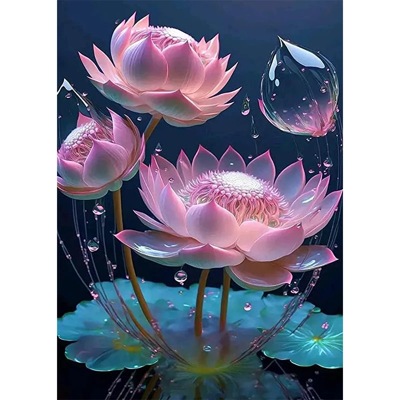 

Diamond Painting Cross Stitch Diamond Embroidery Lotus Flower Leaf 5D DIY Full Square Round Mosaic Handmade Gift Home Decoration