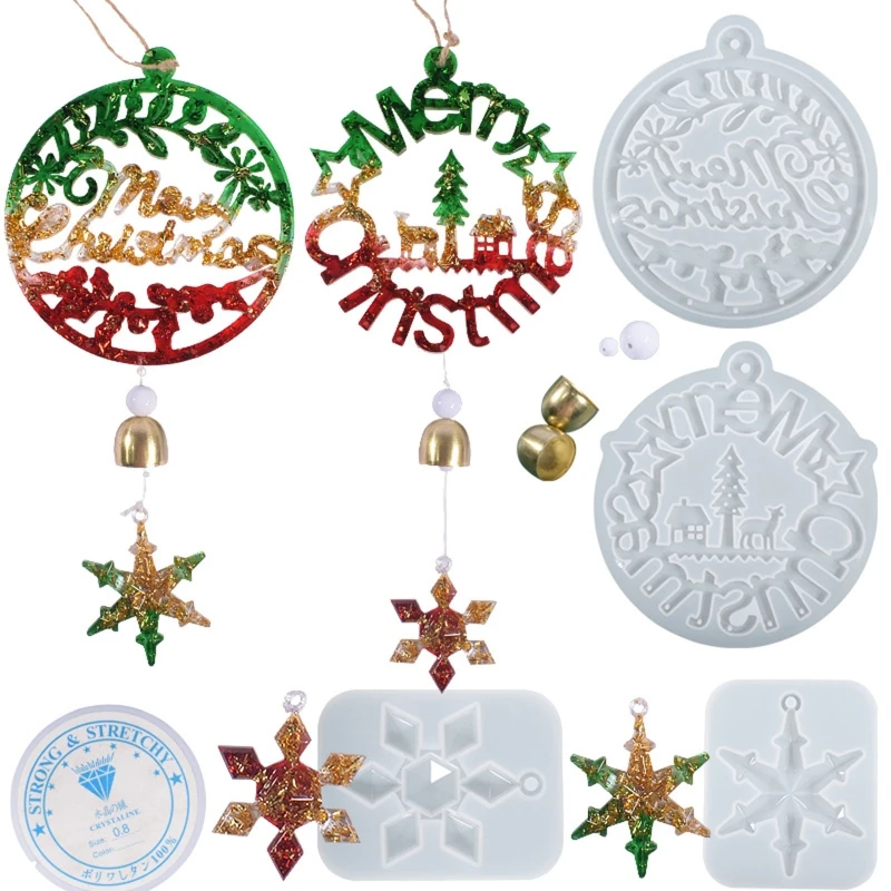 

Christmas Elk Snowflake Silicone Mold Wall-mounted Wind Chime Mold DIY Keychain Pendant Epoxy Resin Crafting Mold 124A