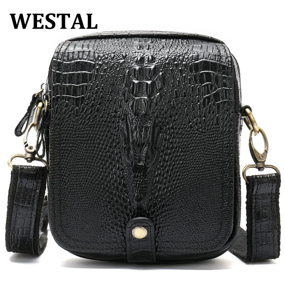 WESTAL Men's Crossbody Shoulder Bag Genuine Leather Crocodile Pattern Messenger Male Alligator Side Bags |
