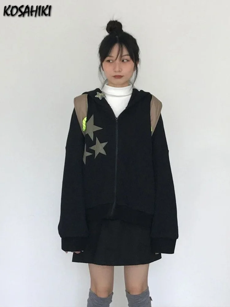 

Женские толстовки со звездным принтом Y2k, эстетичные топы из Fairycore, одежда в стиле 1920-х, повседневный свитшот на молнии, уличная одежда в стиле Харадзюку