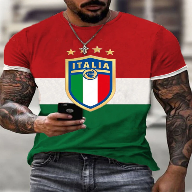 

Italian National Team, Men's 3D Printed T-shirt, Casual Short Sleeved Sweatshirt, Commemorative Edition, Mobile 1, Round Neck