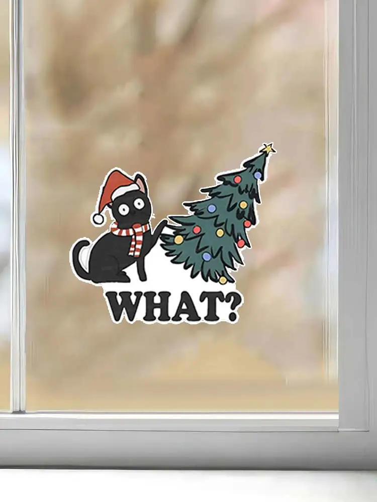 Рождественская наклейка Черный кот виниловая Любитель кошек наклейки