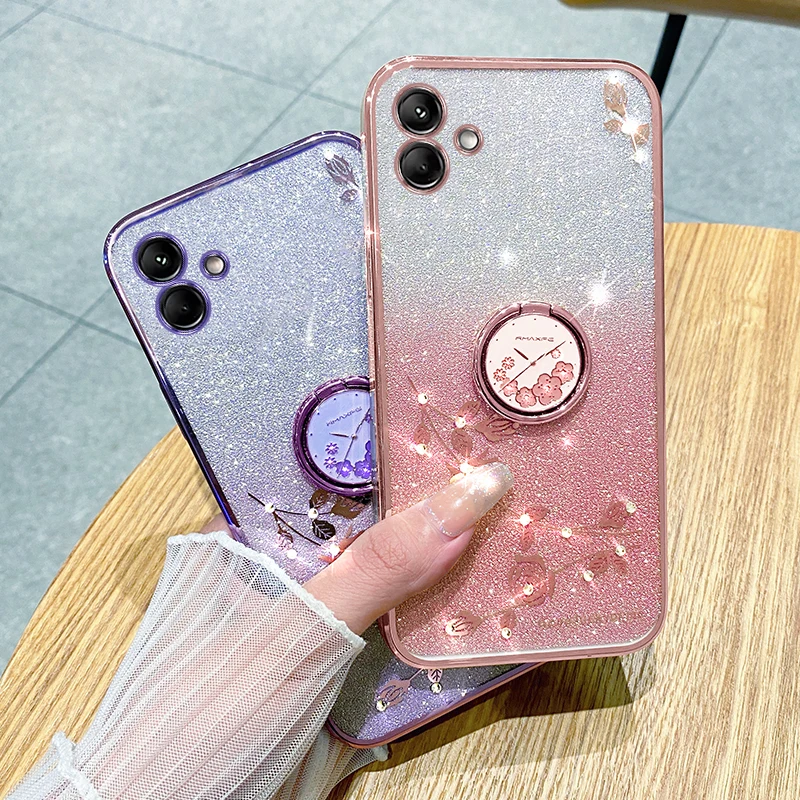 

Luxury Gradual Glitter Flower Phone Case For Samsung Galaxy A04 A04E A02 A02S A11 A2 A01 M01 Core A20S A10S With bracket Cover