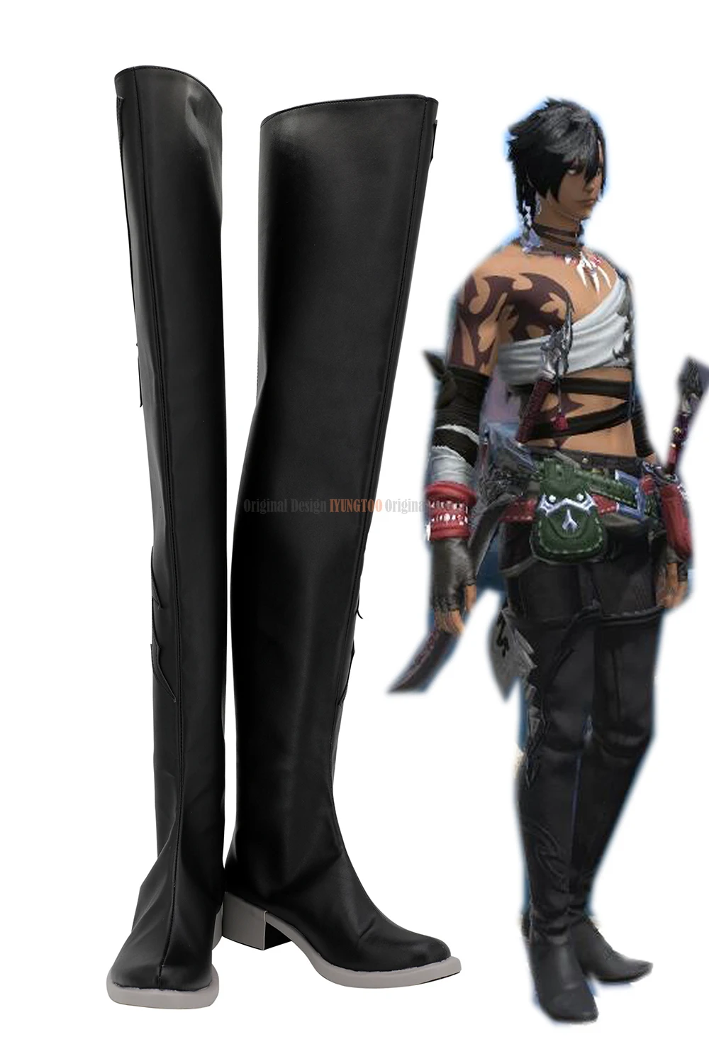 

FF14 Demon Shoes Cosplay Final Fantasy 14 Demonic Long Boots Cosplay Black Shoes Custom Made Any Size