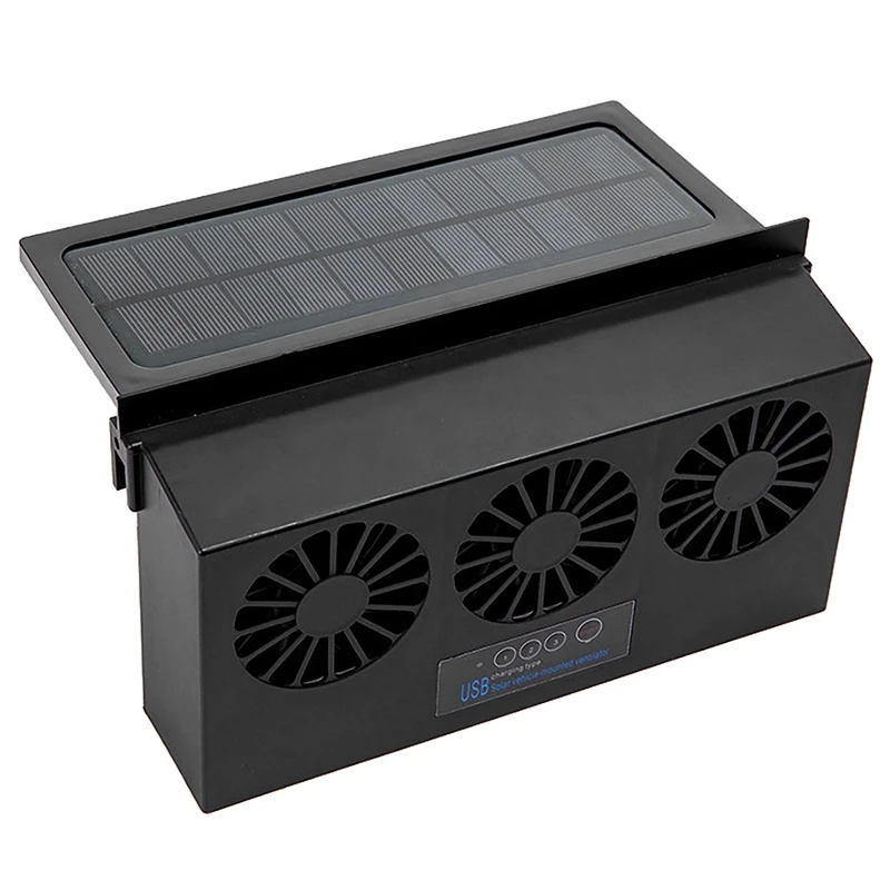 

Solar Energy Car Fan Home Portable Solar Powered USB Charging Three Air Outlet Car Ventilating Cool Down Fan