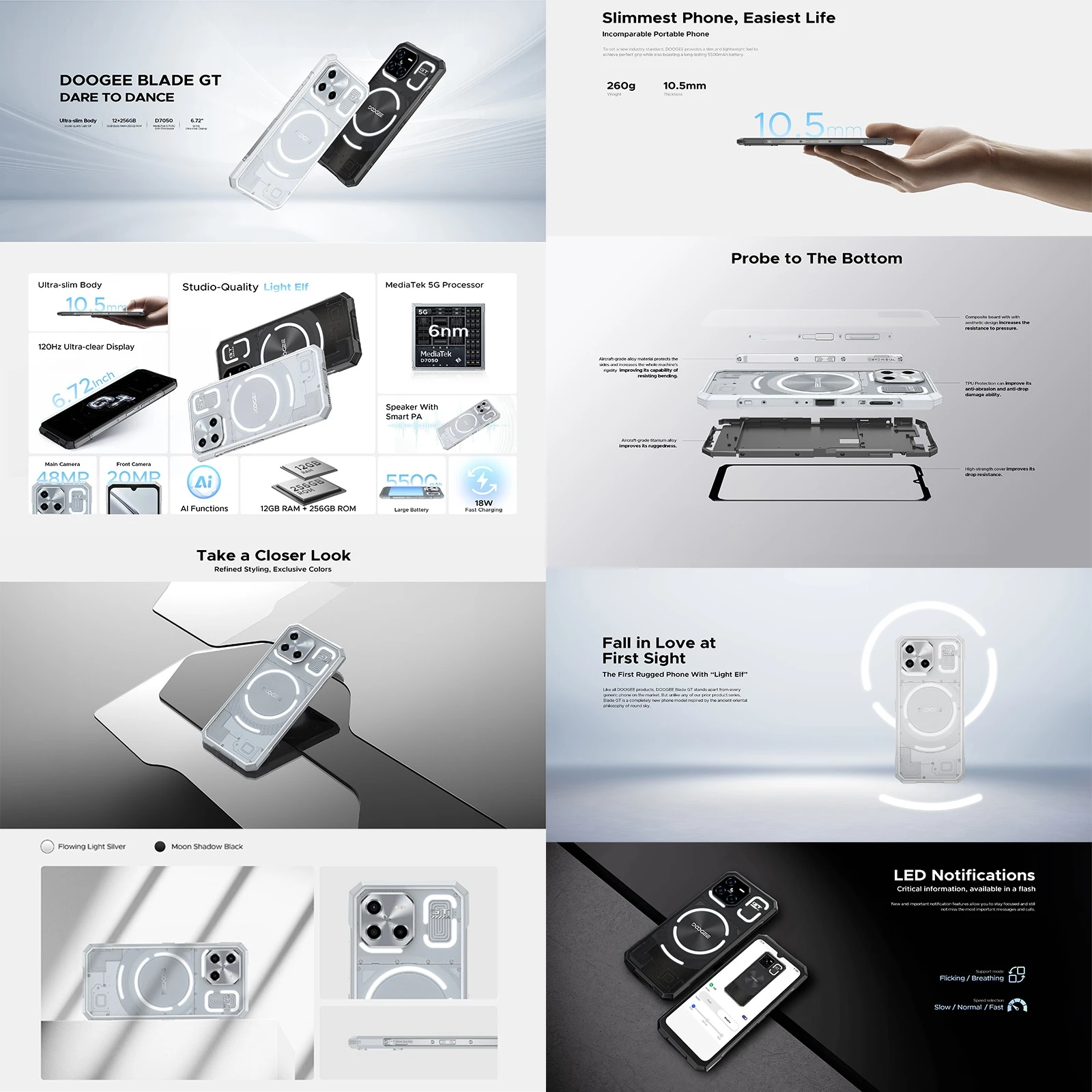 Прочный телефон DOOGEE Blade GT 6 72 дюйма FHD + 120 Гц светодиодный эффект 12 ГБ 256 5500 мАч