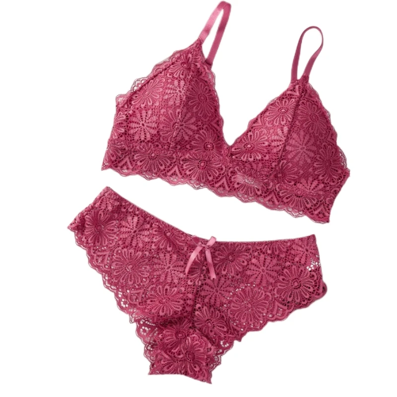 

Women Lace Bra Set Sexy Lingerie Set Floral Lace Bralette Wire Free Brassiere Underwear Female Low Rise Panties Briefs Intimates