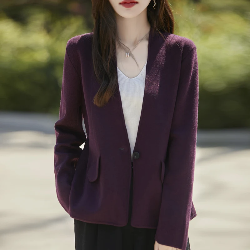 Свитер из смесовой шерсти кардиган вязаная куртка с v-образным вырезом и длинными