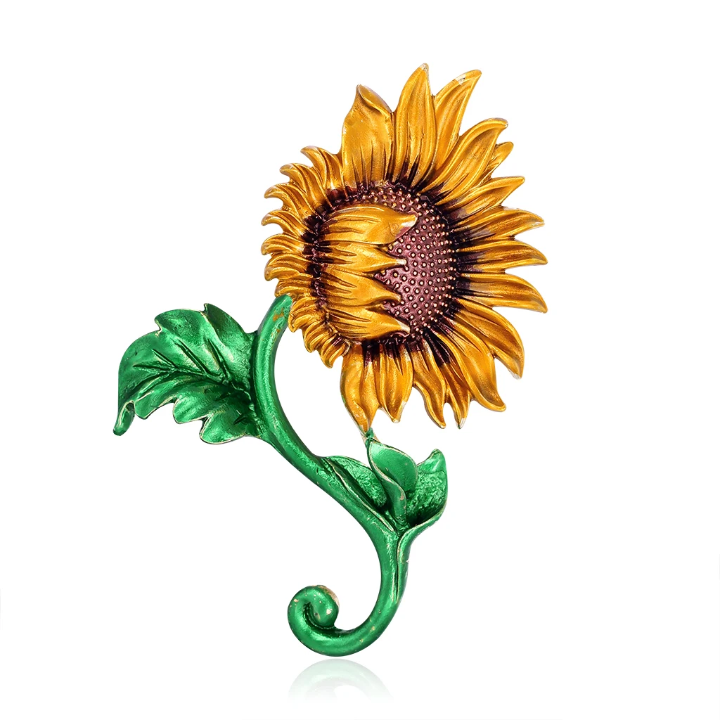 

TULX Enamel Big Sunflower Brooches For Women New Beauty Flower Party Office Brooch Lapel Pin Clothes Accessories Gift Jewelry