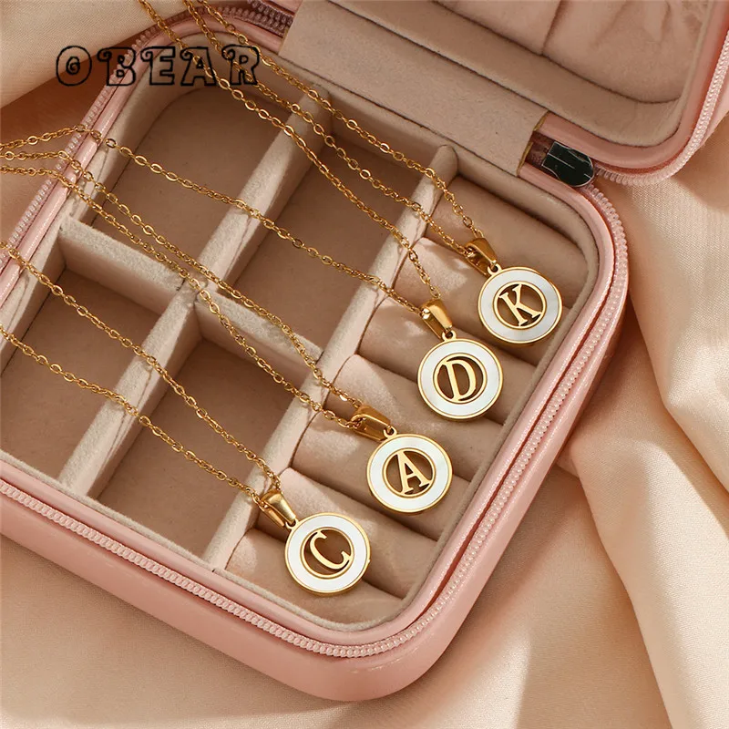 

Elegant Shell Letter 26 Pendant Necklace Women Stainless Steel Plated 18K Gold Sweet Girlfriend Birthday Gift Jewelry