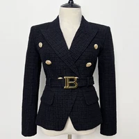 S-5XL2022 Spring And Autumn New Fashion High-quality Small Suit B Home Lion Button Short Black And White Jacquard Jacket Blazers