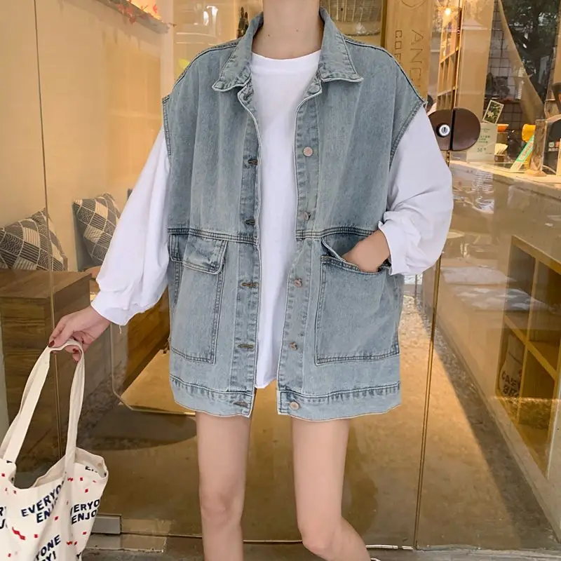 

Denim Vest Women's Summer Loose Mesh Red Vest Trend Outwear Versatile Korean Version Sleeveless Sweetheart Coat Early Autumn