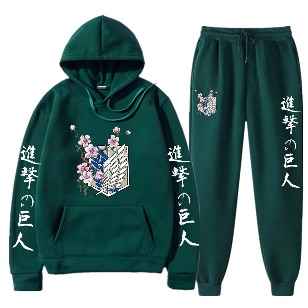 Men's Sportswear Sets Japan Anime Graphic Hoodies Men Attack on Titan Pullover Sweatshirt 2 Piece Sweatshirt + Sweatpants Set