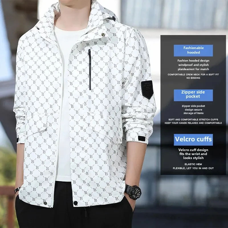 Модная мужская куртка с капюшоном повседневный модный пиджак тонкий