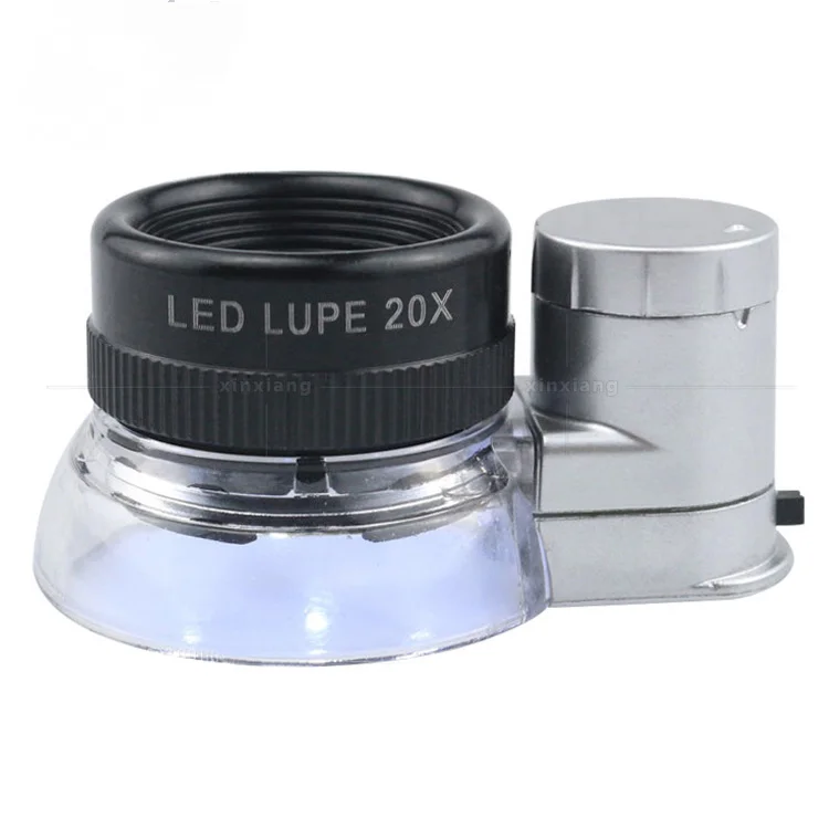 

20X мини Карманная Лупа для микроскопа, 6 светодиодных ламп, оптическое стекло с покрытием, искусственная Бриллиантовая лупа, увеличительное стекло